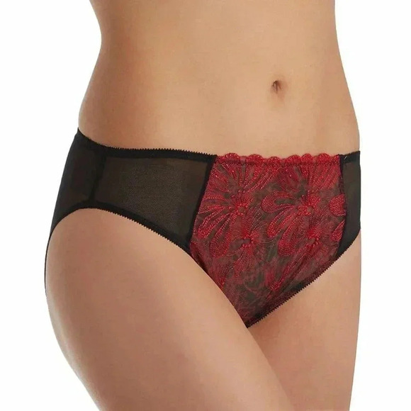 SMALL Paramour 675009 by Felina Ellie Hi Cut Bikini Panty Red Japanese Blossom - Picture 2 of 11